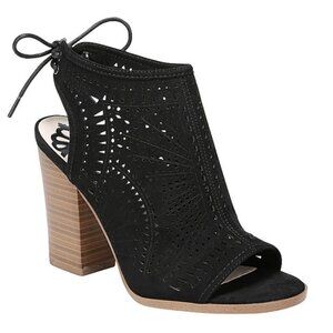 Fergalicious Women's Vorge Peep Toe Tie Back Laser Cut Bootie, Black 8